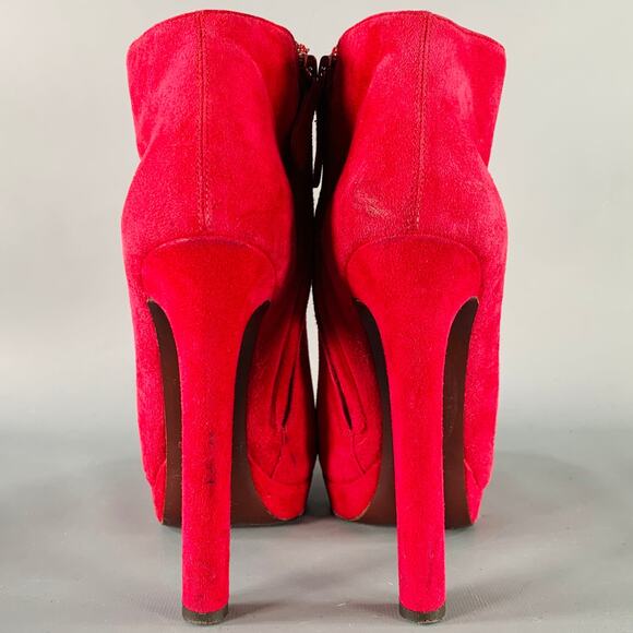 ALEXANDER MCQUEEN Size 8 Red Suede Platform Ankle Boots - Picture 3 of 13